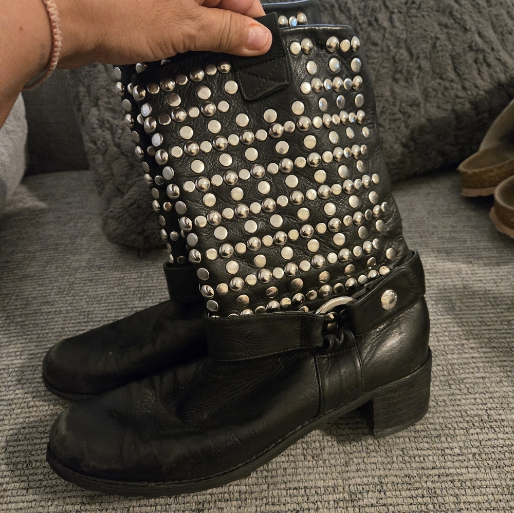 Stuart Weitzman Studded Black Leather Boots